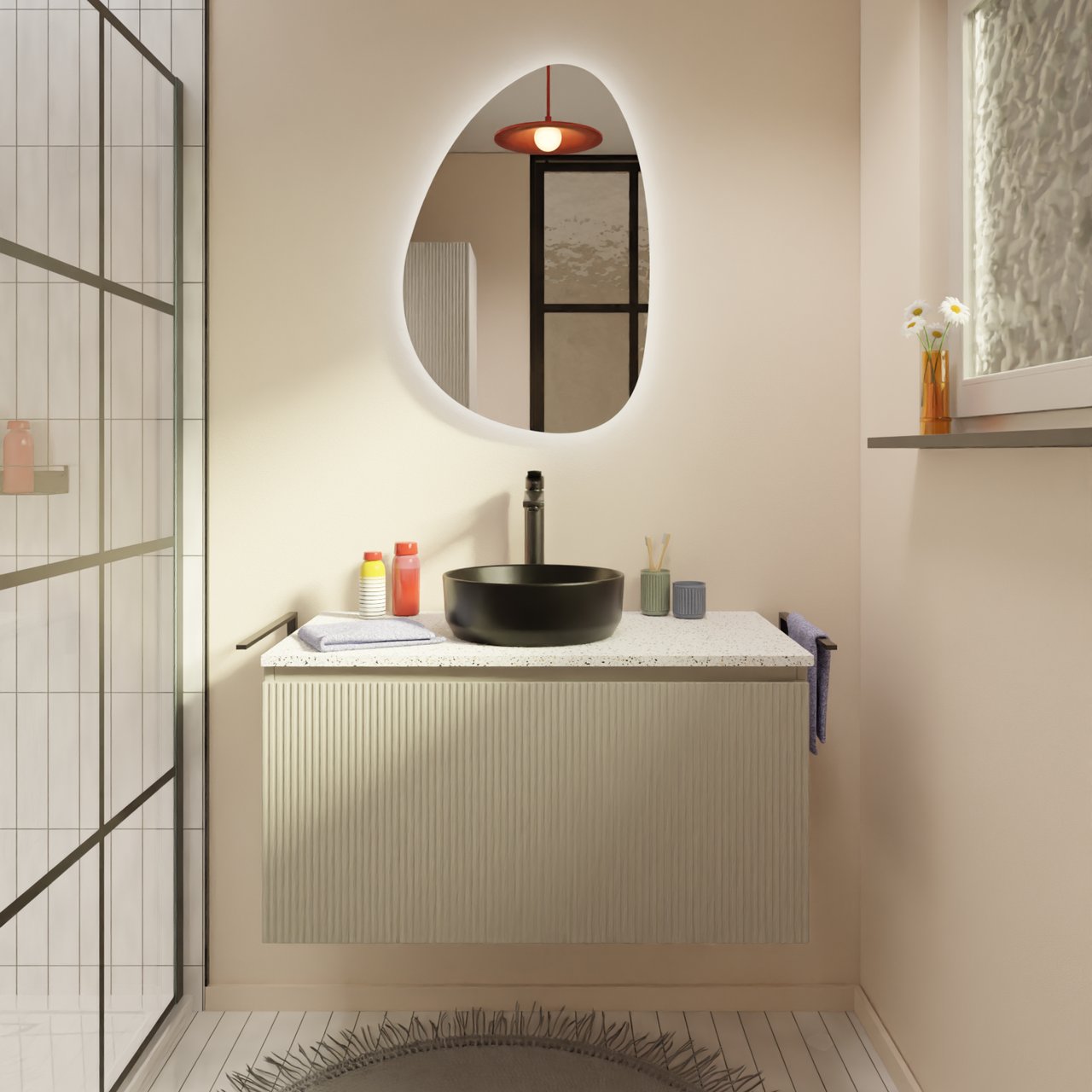 Luca Varess Organic organisch badkamerspiegel 80 x 55 cm met spiegelverlichting en anti-damp