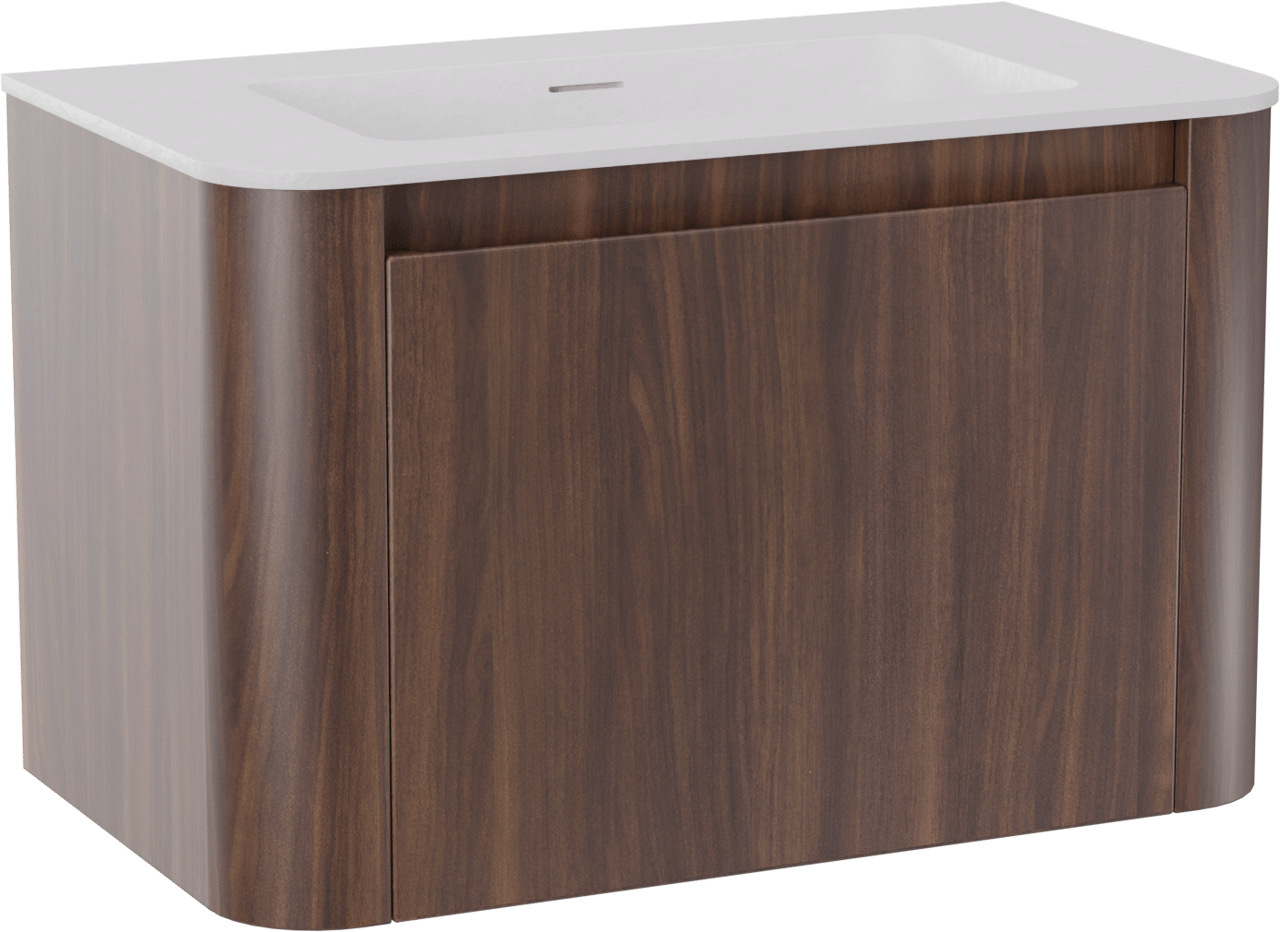 Storke Soft hängendes Möbelstück Set: 80 x 46 cm, Nussbaum, mit Mata Soft Einzelwaschtisch Solid Surface Weiβ matt