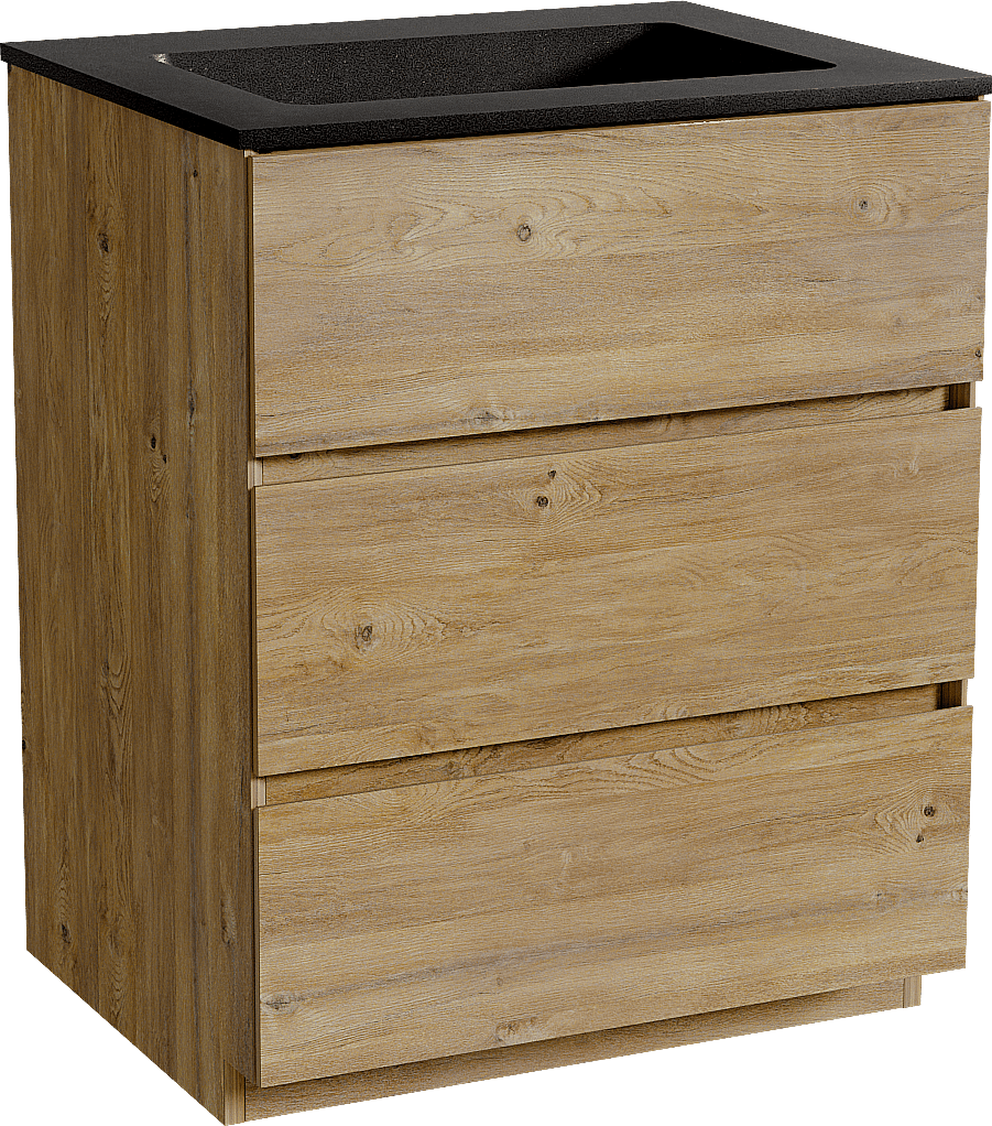 Storke Edge meuble salle de bains à poser 65 x 52 cm chêne brut avec Scuro plan simple en quartz noir mat