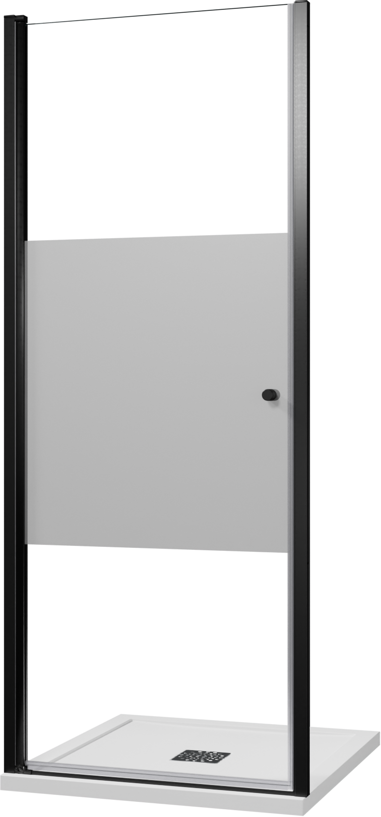 Luca Varess Kuresa Duschtür: Drehtür, 85 x 200 cm, Klarglas mit mattiertem Streifen, Schwarzes Profil, matt