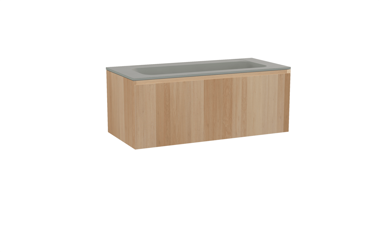 Balmani Idra zwevend badmeubel 120 x 55 cm naturel eiken met Tablo Strada enkele wastafel voor 2 kraangaten in composietmarmer zijdegrijs