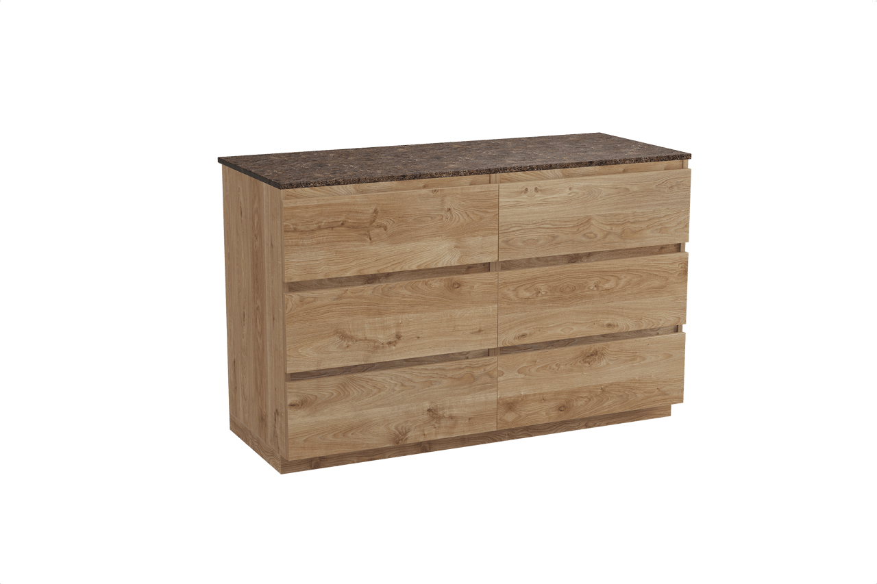 Balmani Lucida meuble salle de bains à poser 135 x 55 cm chêne brut avec Stretto tablette simple ou double en marbre dark emperador