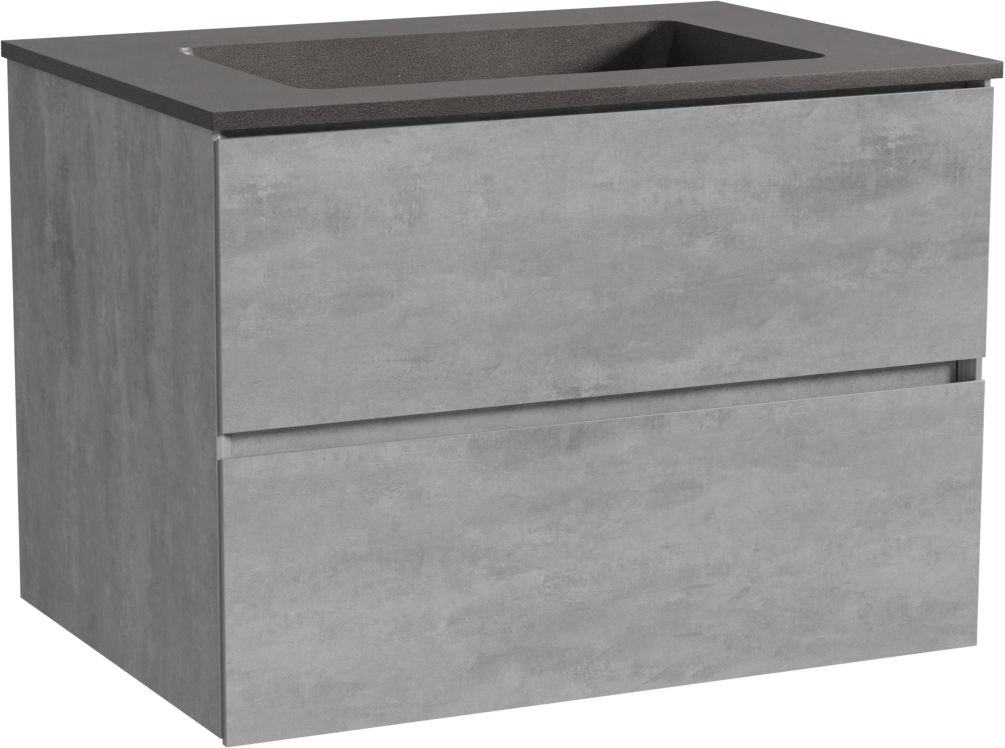 Storke Edge hängendes Möbelstück Set: 75 x 52 cm, Beton dunkelgrau, mit Scuro Einzelwaschtisch, Quarz Schwarz matt
