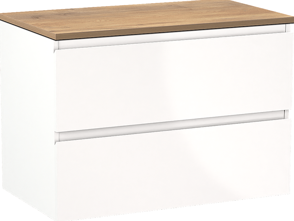 Linie Lado zwevend badkamermeubel 80 x 46 cm glanzend wit met Lado enkel tablet in melamine natuur eik