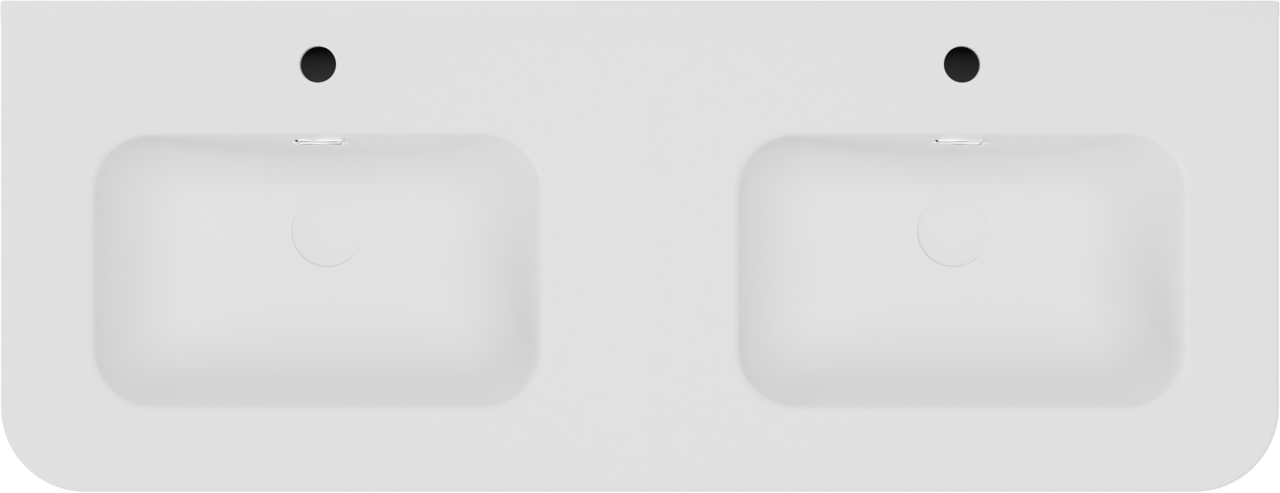 Storke Soft hängendes Möbelstück Set: 120 x 46 cm, Eiche rau, mit Kera Soft Doppelwaschtischplatte Keramik Weiβ matt, Vertikale symmetrische gerade Rippe