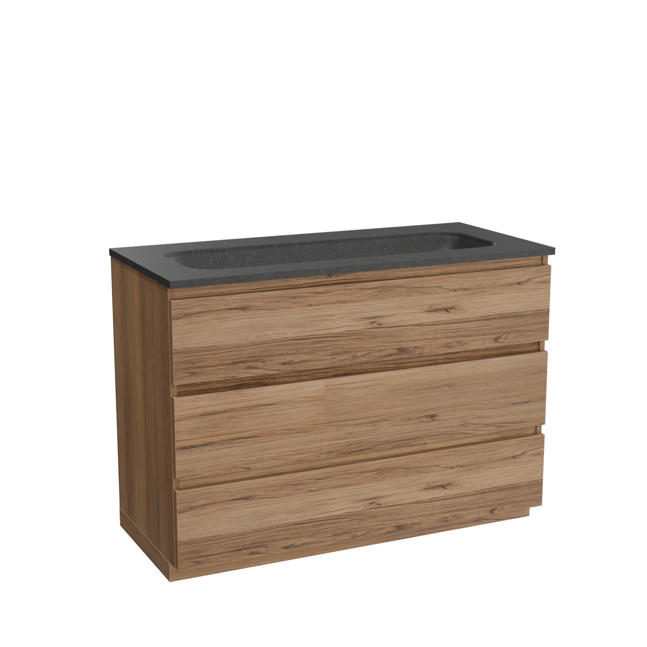 Balmani Lucida freistehendes Möbelstück Set: 120 x 55 cm, Teak, mit Tablo Arcato Einzelwaschtisch für 2 Armaturenlöcher, Schwarzes Granit