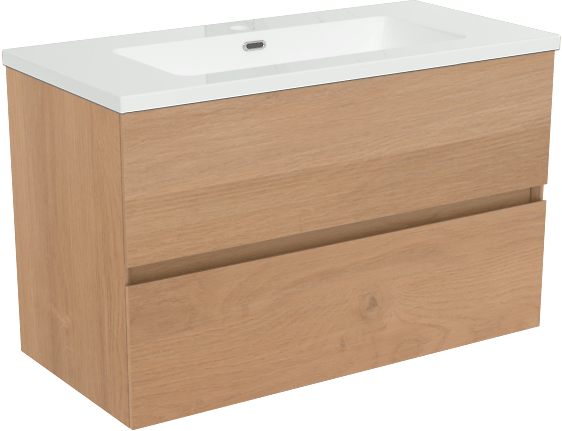 Storke Edge meuble salle de bains suspendu 80 x 40 cm chêne brut avec Diva plan simple en marbre composite blanc brillant