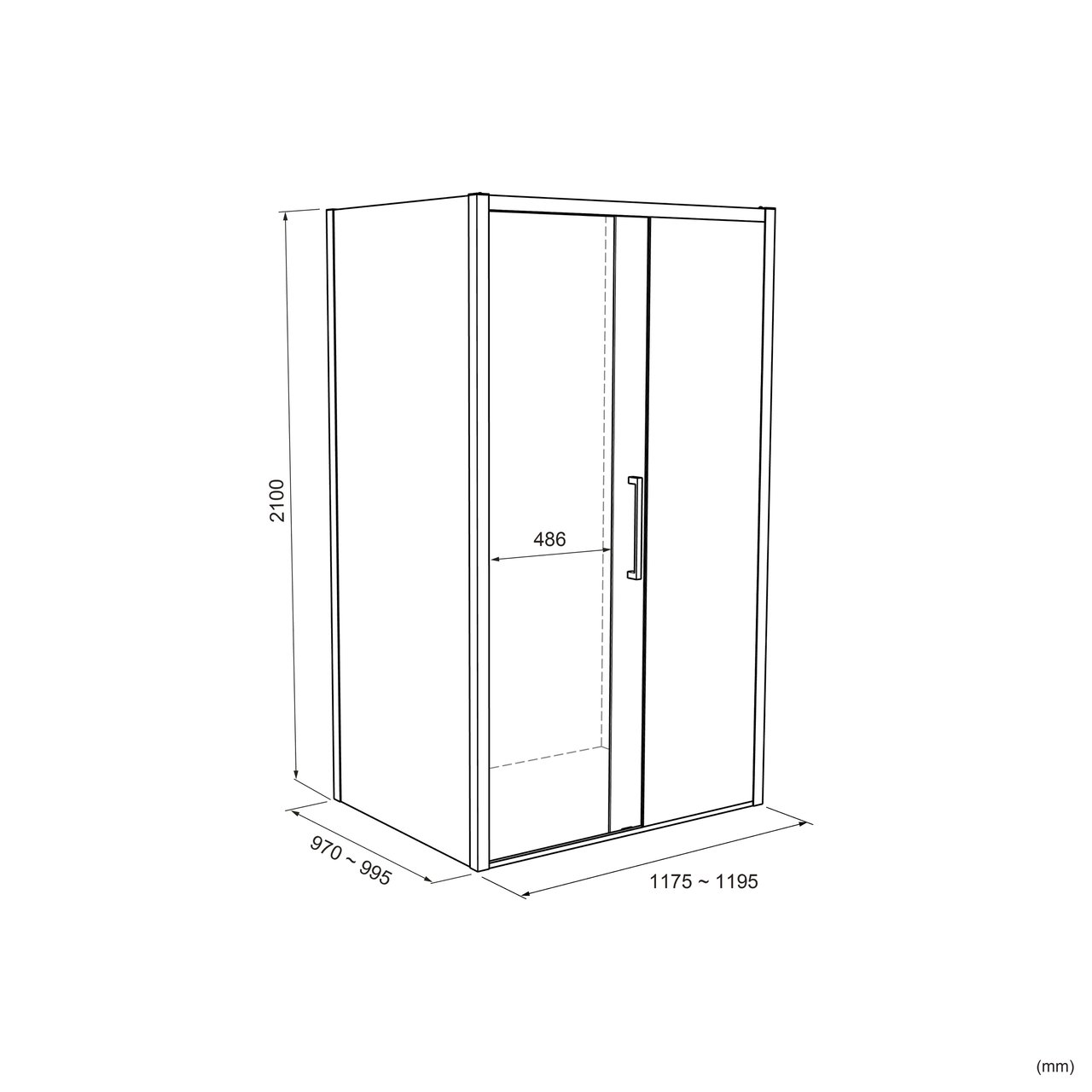 Balmani Senses Design douche d'angle avec porte coulissante à droite et paroi latérale fixe, 120 x 100 cm, Bronze, Profil Brushed GunMetal, coating inclus