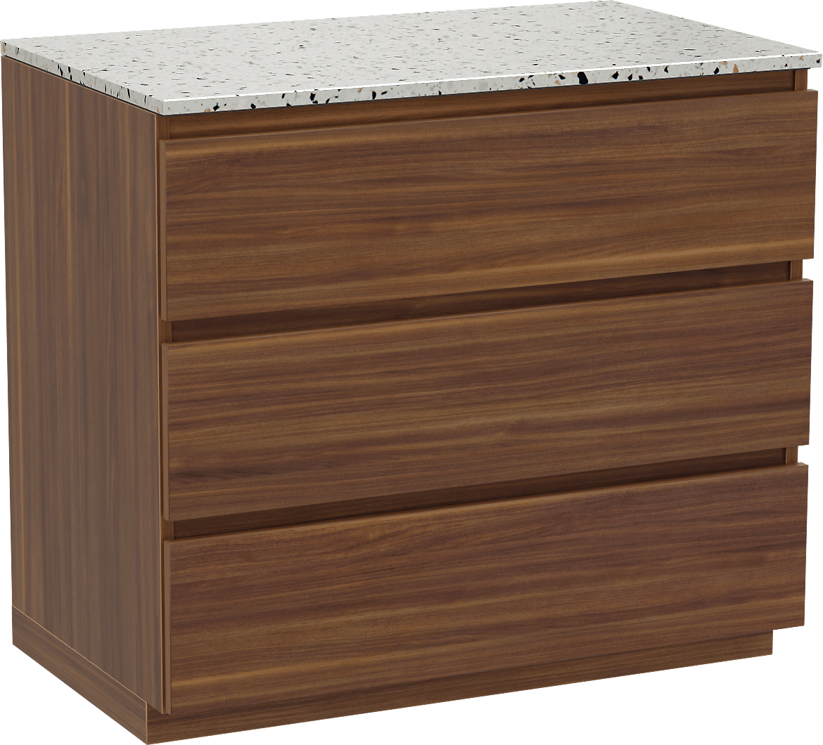 Balmani Lucida meuble salle de bains à poser 90 x 55 cm noyer américain avec Stretto tablette simple en blanc/noir mat terrazzo