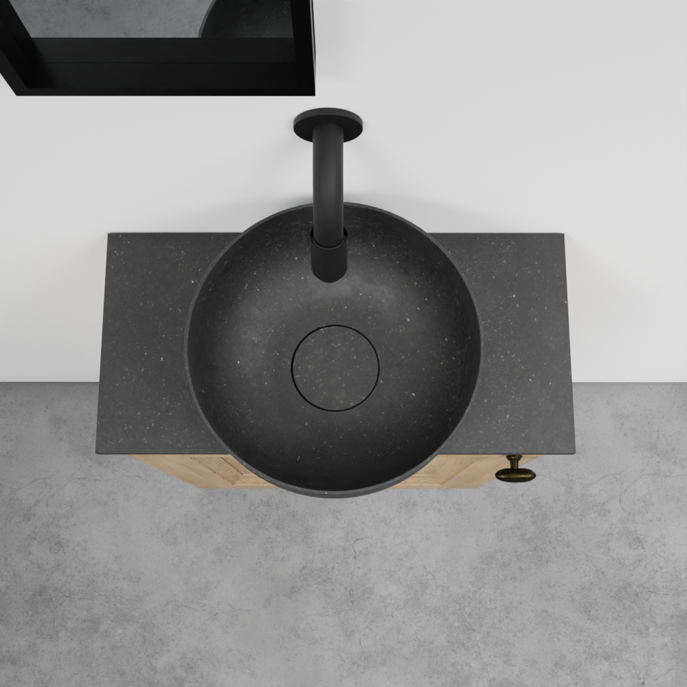 Balmani Lemon meuble wc suspendu 42 x 21 cm chêne vieilli avec Facetta tablette et Bowl vaque à poser en granite aiguisé