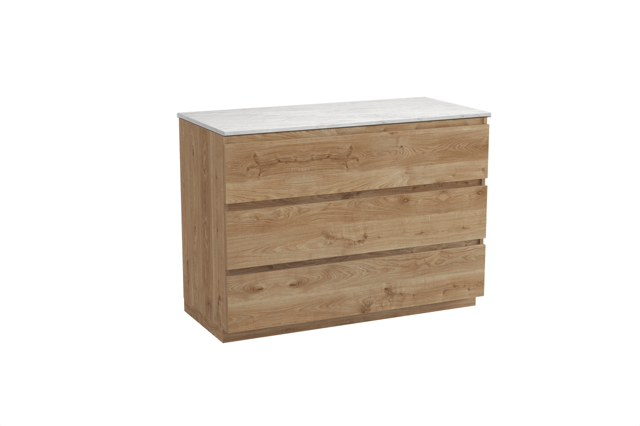 Balmani Lucida meuble salle de bains à poser 120 x 55 cm chêne brut avec Stretto tablette simple ou double en marbre carrare