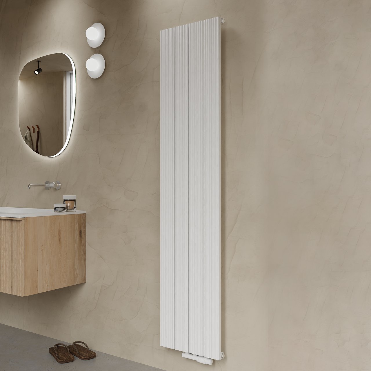 Vipera Mares enkele handdoekradiator 37,5 x 180 cm centrale verwarming mat wit zij- en middenaansluiting 1085W