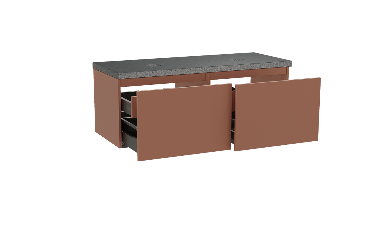 Balmani Sfera zwevend badkamermeubel 135 x 55 cm cotto met Rock dubbel tablet in graniet zwart