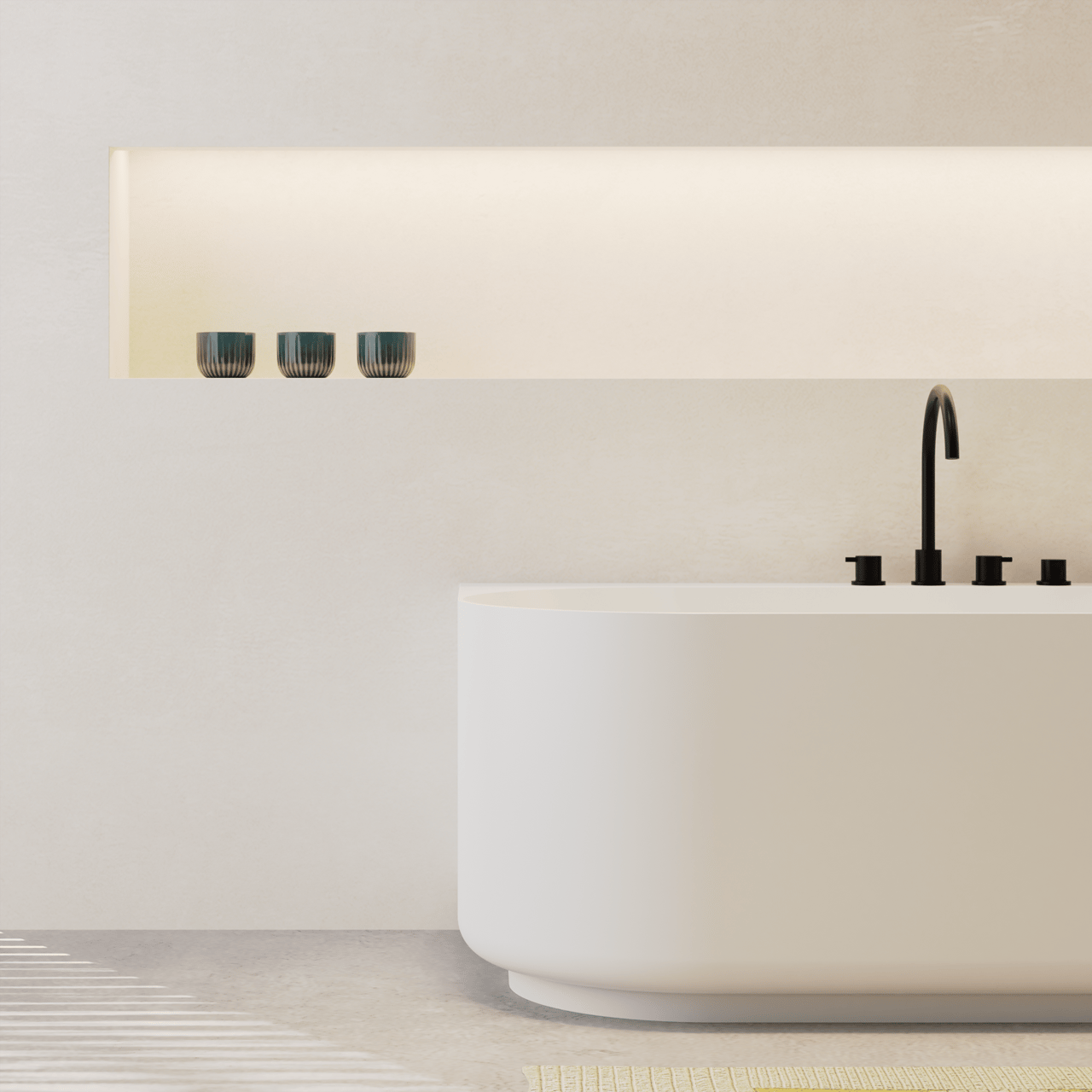 Balmani Scala Ovale halb freistehende Badewanne: 175 x 80 cm, Solid Surface, Weiß matt