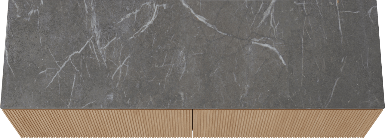 Balmani Eclips meuble salle de bains suspendu 180 x 55 cm Chêne naturelle avec Stretto tablette simple ou double vasque en Pietra Grey marbre, Nervure droite symétrique verticale