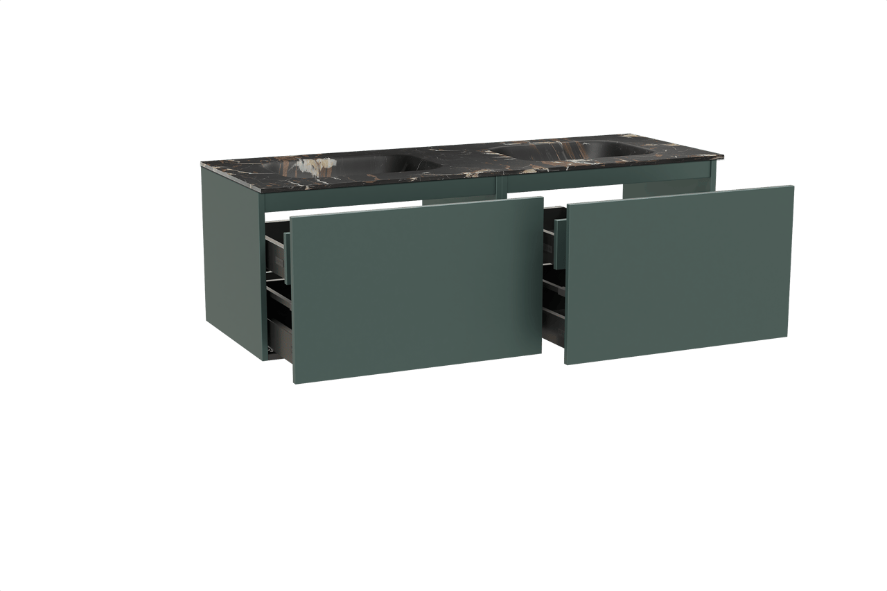 Balmani Sfera meuble salle de bains suspendu 150 x 55 cm forest avec Tablo Arcato double vasque en marbre portoro gold