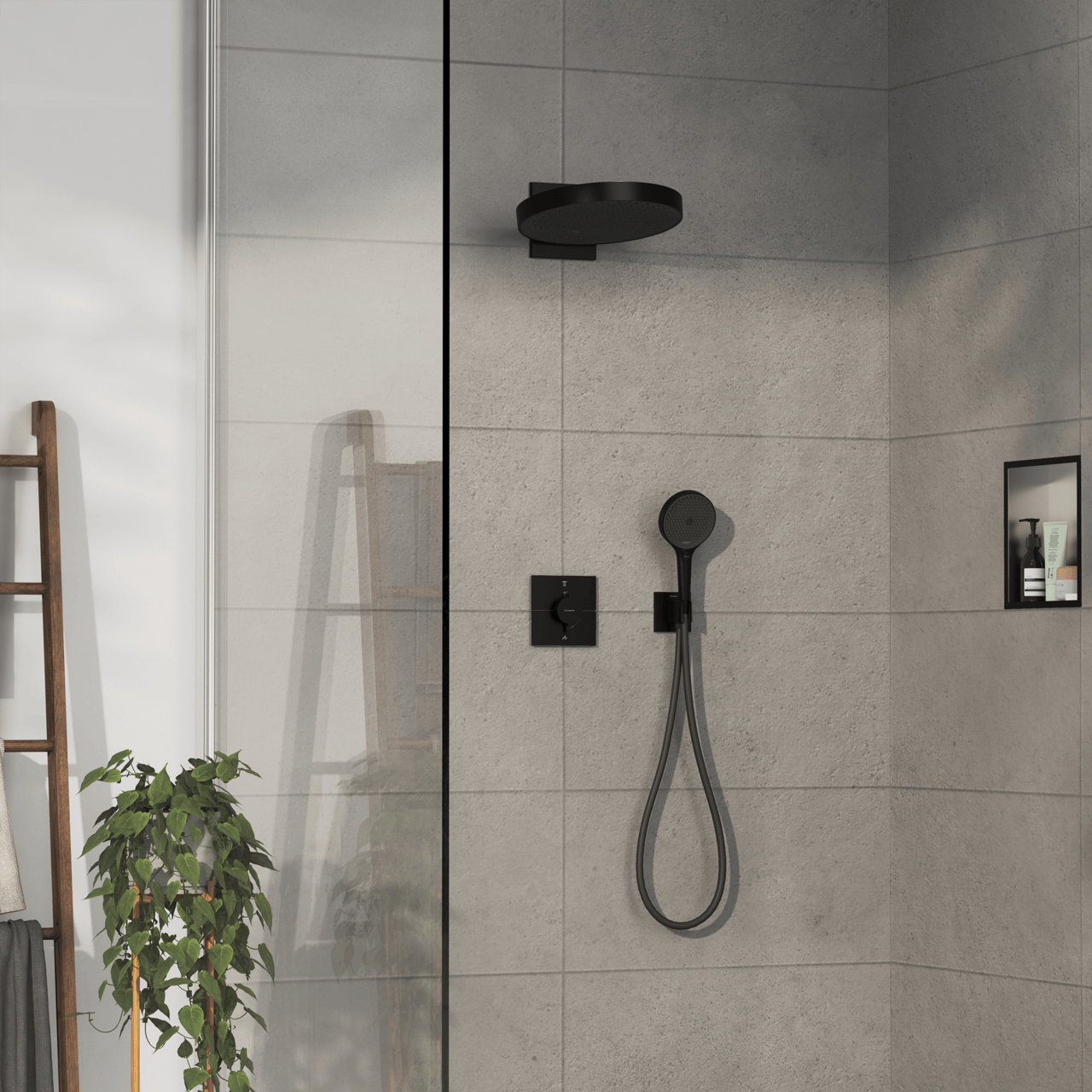 Hansgrohe Showerselect Comfort E thermostat de douche encastré 2 évacuations noir mat