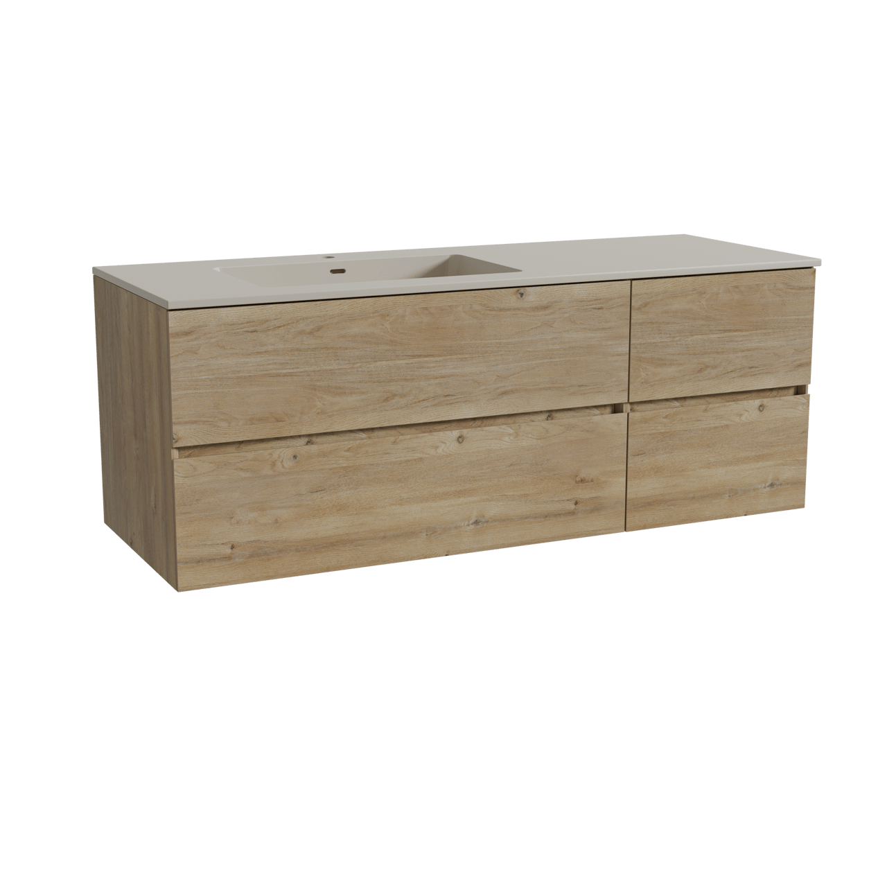 Storke Edge hängendes Möbelstück Set: 140 x 52 cm, Rohe Eiche, mit Diva Waschtisch links, Top Solid Seidengrau