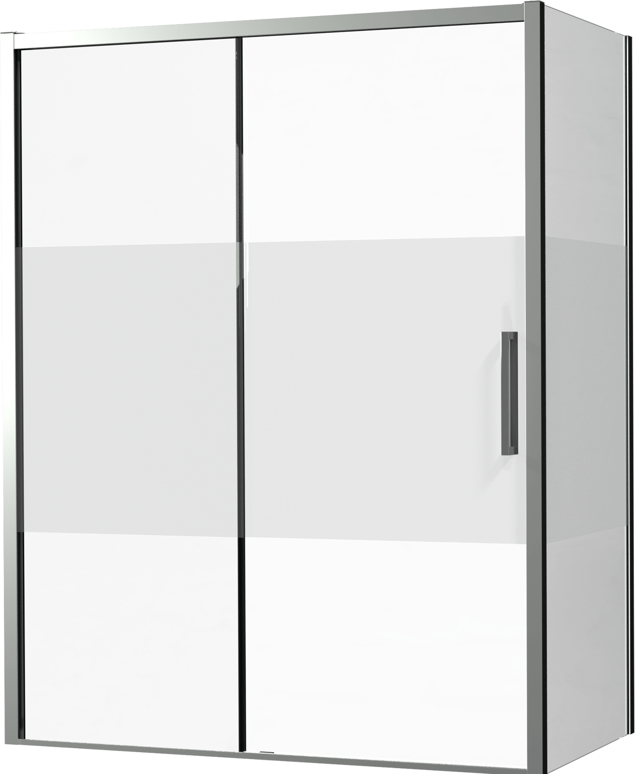 Luca Varess Senses Eckdusche: Schiebetür (links), fixierte Seitenwand, 160 x 90 cm, Klarglas mit mattiertem Streifen, Chrom Profil, glänzend