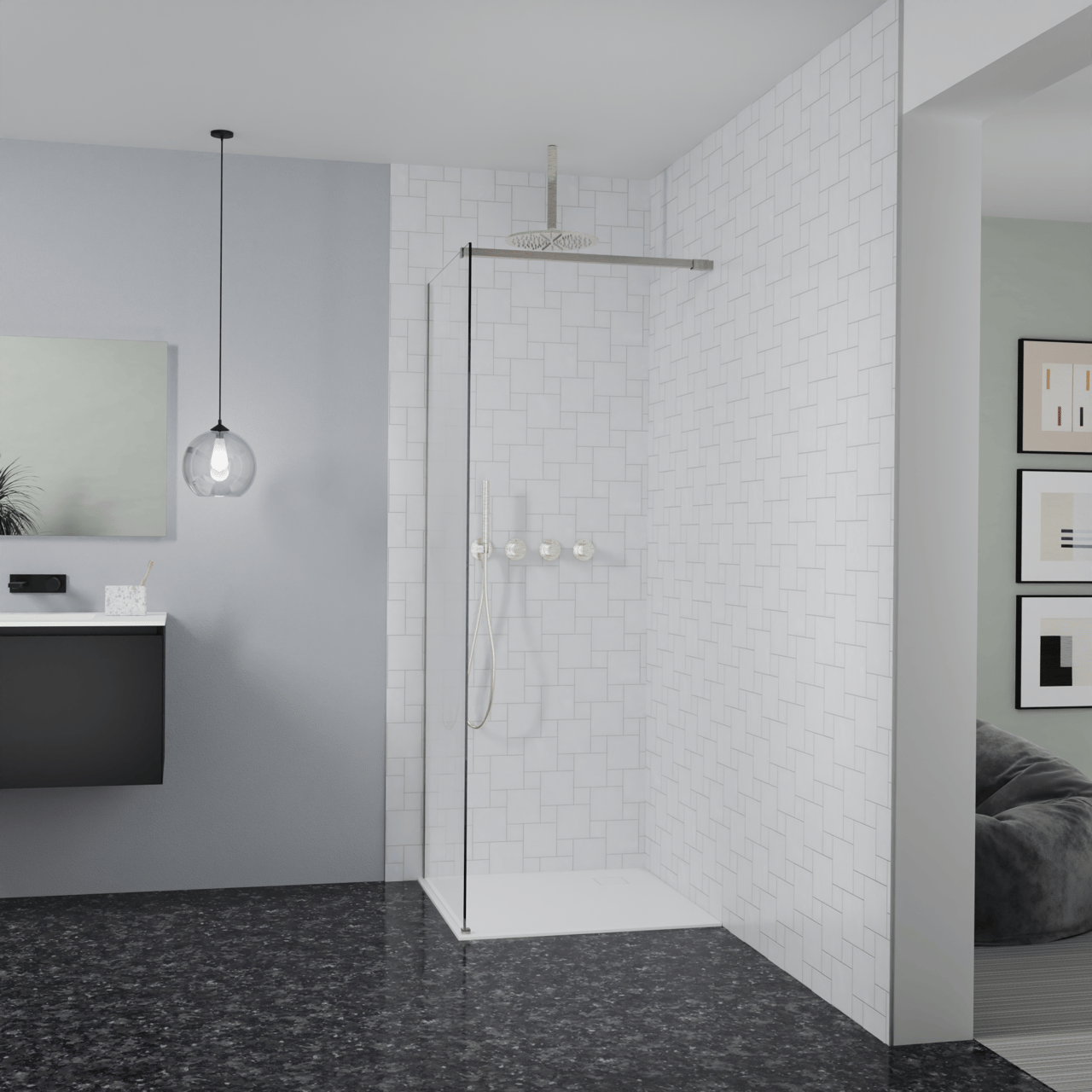 Balmani Modular douche à l'italienne: 80 x 200 cm, Permafrost, avec ...