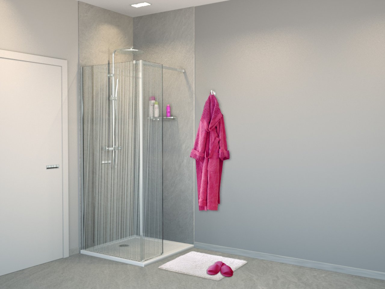 Balmani Modular Walk-In-Dusche mit fester Seitenwand 100 x 200 cm, Mikado Glas, Profil chrom glänzend