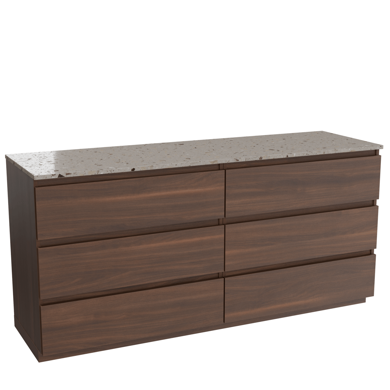 Balmani Lucida meuble salle de bains à poser 180 x 55 cm noyer américain avec Stretto tablette simple ou double en terrazzo greige terrazzo