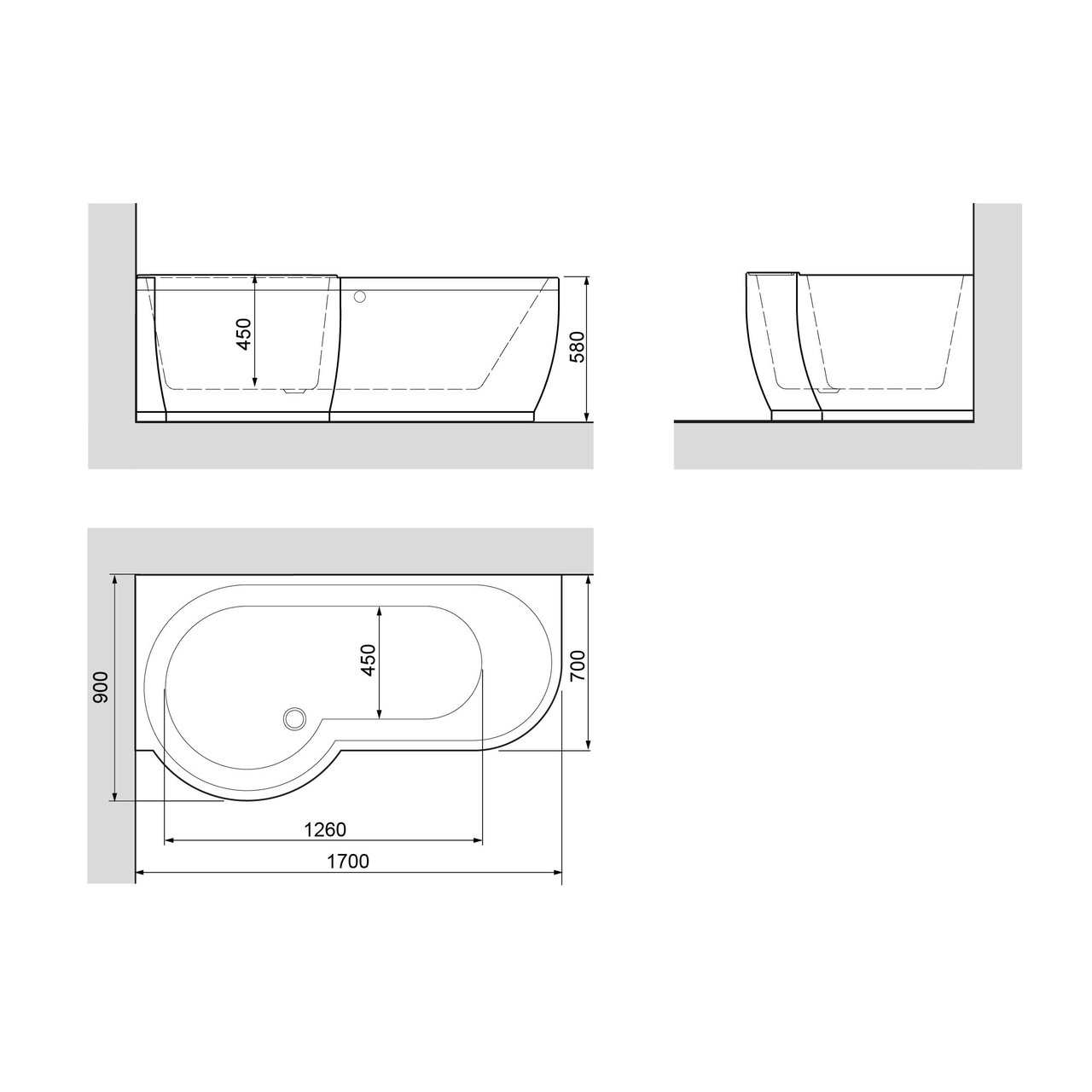 Linie Paulo 1-Personen-Eckbadewanne: links, 170 x 90 cm, Acryl, Weiß Glänzend
