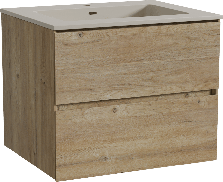 Storke Edge meuble salle de bains suspendu 65 x 52 cm chêne brut avec Diva plan simple en top solid soie grise