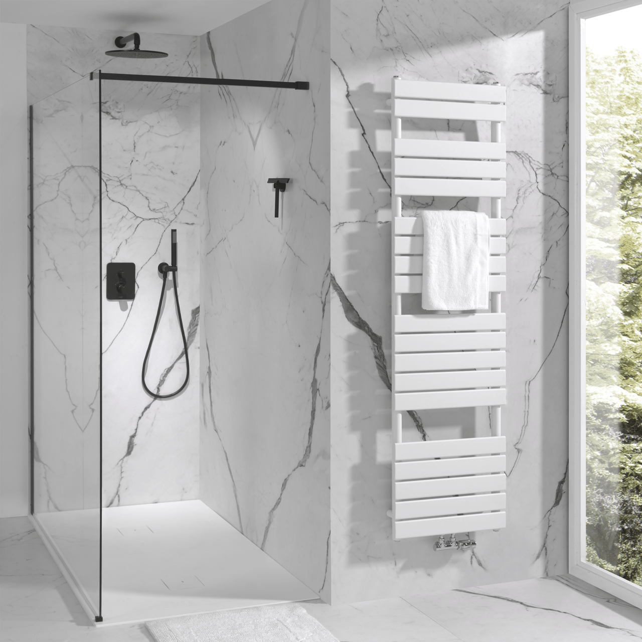 Blaufoss Duschwischer, schwarz matt mit Wandaufhänger für die Wandbefestigung