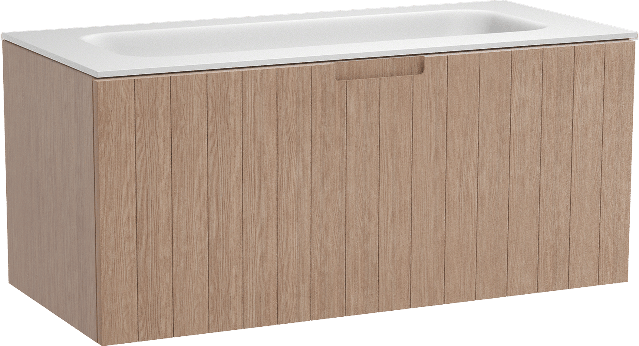 Balmani Adagio meuble salle de bains suspendu 120 x 55 cm chêne vieilli avec Tablo Arcato lavabo simple pour 2 trous de robinet en solid surface blanc mat