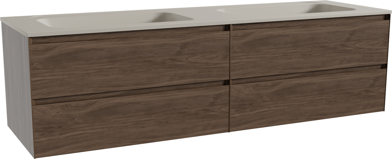 Balmani Mitra meuble salle de bains suspendu 180 x 55 cm noyer américain avec Tablo Strada double vasque en marbre composite soie grise