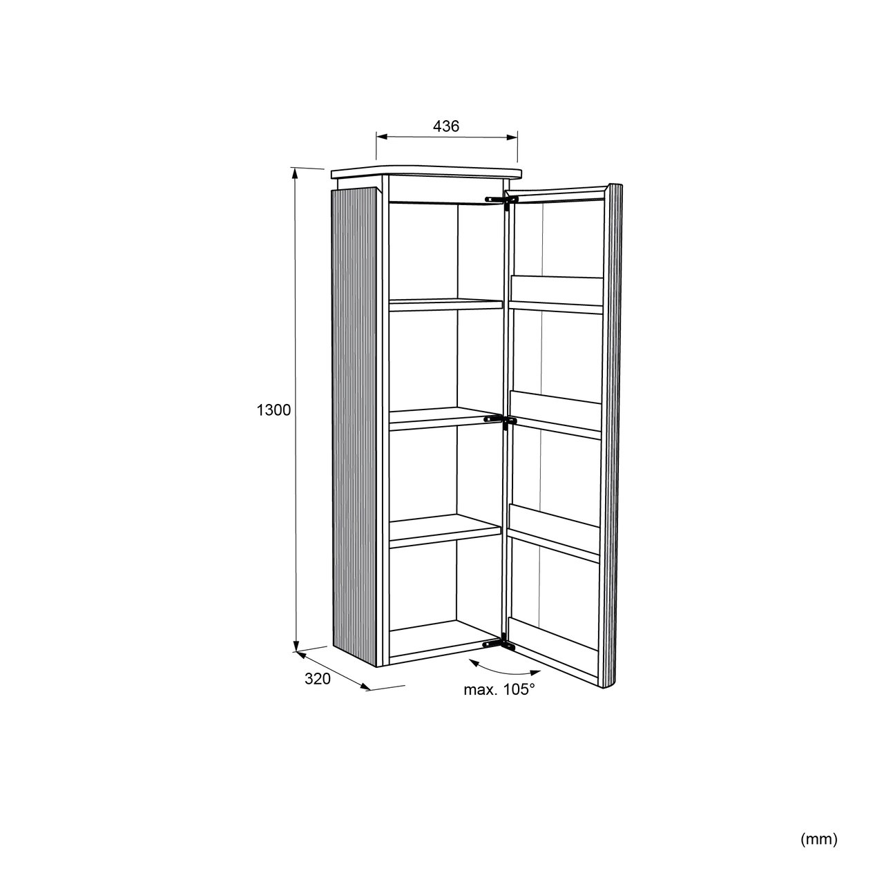 Balmani Moon Badhochschrank: Hängend, rechts, Eiche natur, 44 x 32 x 130 cm