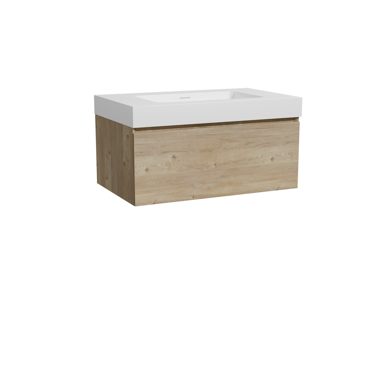 Storke Edge meuble salle de bains suspendu 85 x 52 cm chêne brut avec Mata High plan simple en solid surface blanc mat