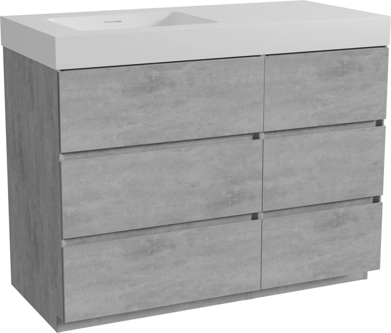 Storke Edge staand badmeubel 110 x 52 cm beton donkergrijs met Mata High asymmetrisch linkse wastafel in solid surface mat wit