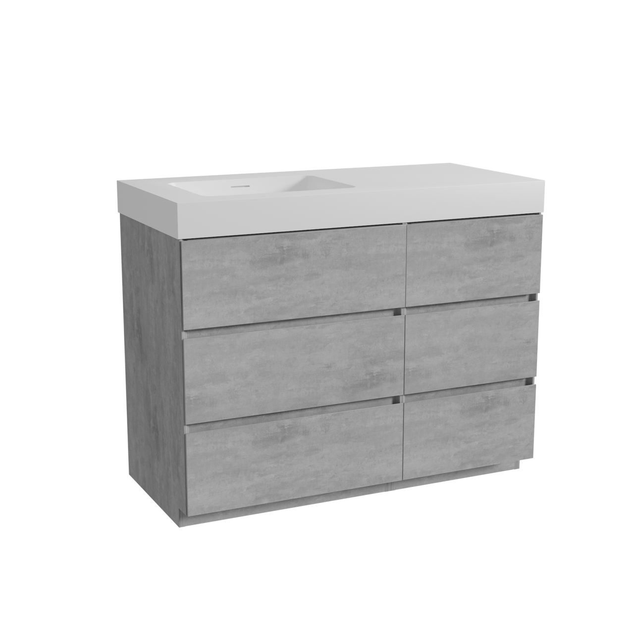 Storke Edge meuble salle de bains à poser 110 x 52 cm béton gris foncé avec Mata High plan vasque asymétrique à gauche en solid surface blanc mat