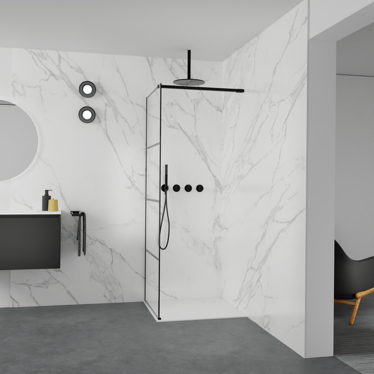 Balmani Modular inloopdouche: 80 x 200 cm, Lined, Mat zwarte profielen
