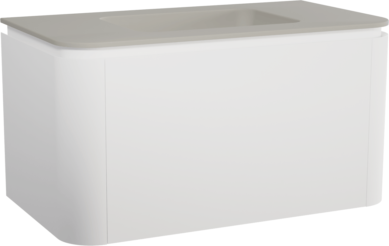 Balmani Moon zwevend badmeubel 100 x 55 cm mat wit met Moon enkele wastafel in top solid zijdegrijs