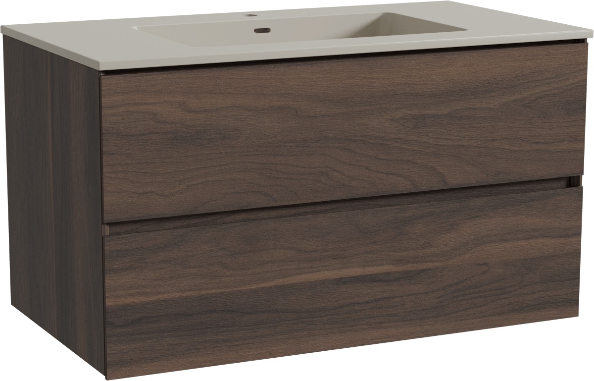 Storke Edge zwevend badmeubel 95 x 52 cm notenhout met Diva enkele wastafel in top solid zijdegrijs