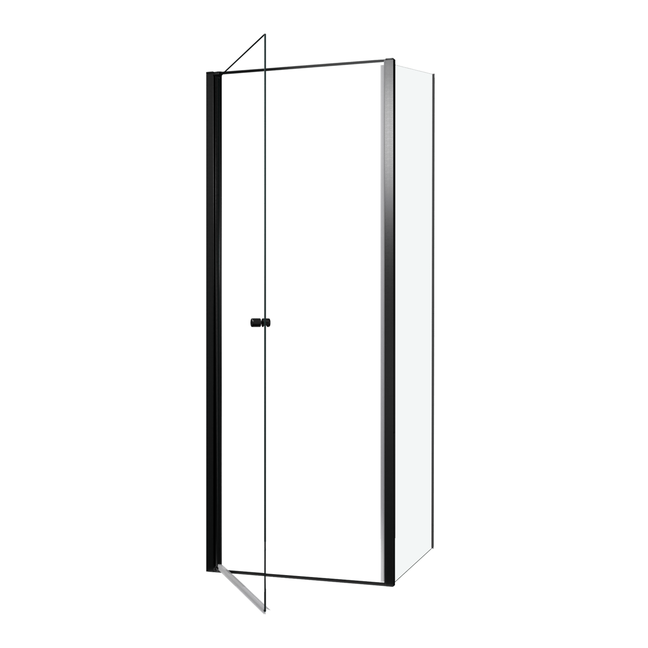 Luca Varess Kuresa coin-douche porte pivotante avec paroi latérale fixe 80 x 90 x 200 cm verre transparent et profil noir mat
