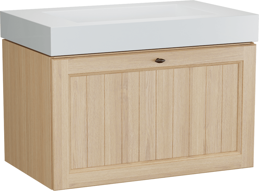 Balmani Lemon zwevend badmeubel 90 x 55 cm, fineer naturel eiken met Modus enkele wastafel in mat wit