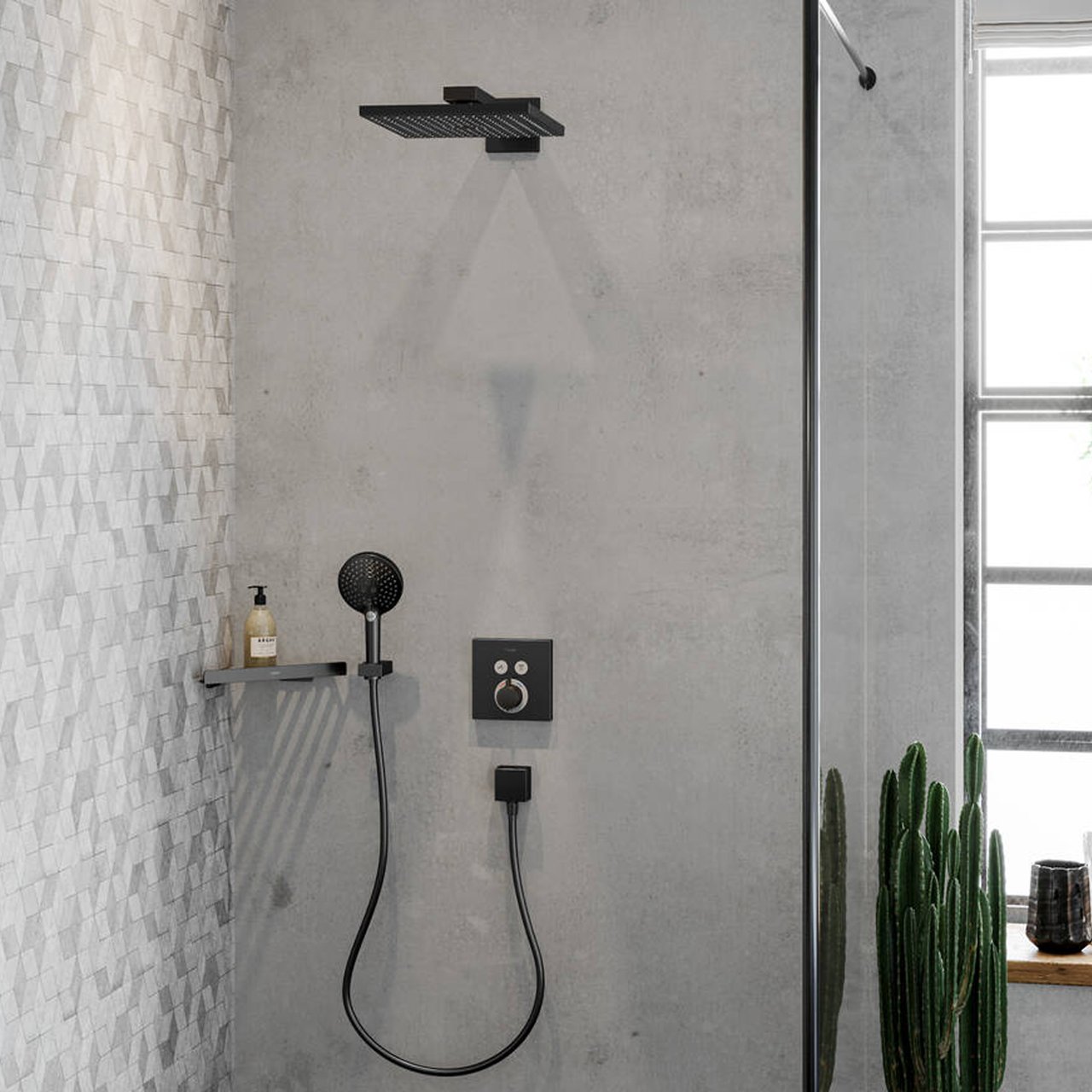 Hansgrohe Raindance E 300 Regendusche Duschkopf: Quadratisch, Wandmontage, 30 x 30 cm, Schwarz matt