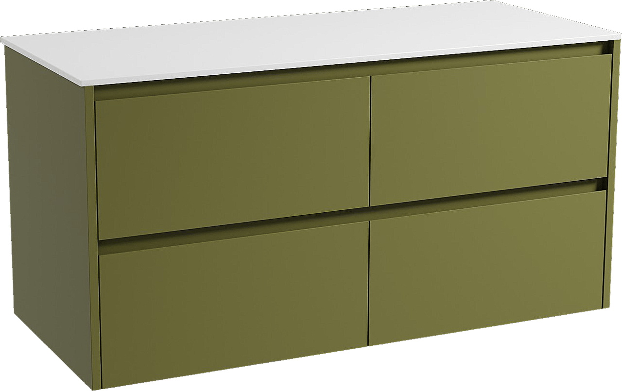 Storke Seda hängendes Möbelstück Set: 120 x 52 cm, OlivgrÃ¼n, mit Tavola Einzel- oder Doppel Waschtischplatte, Solid Surface Weiß matt