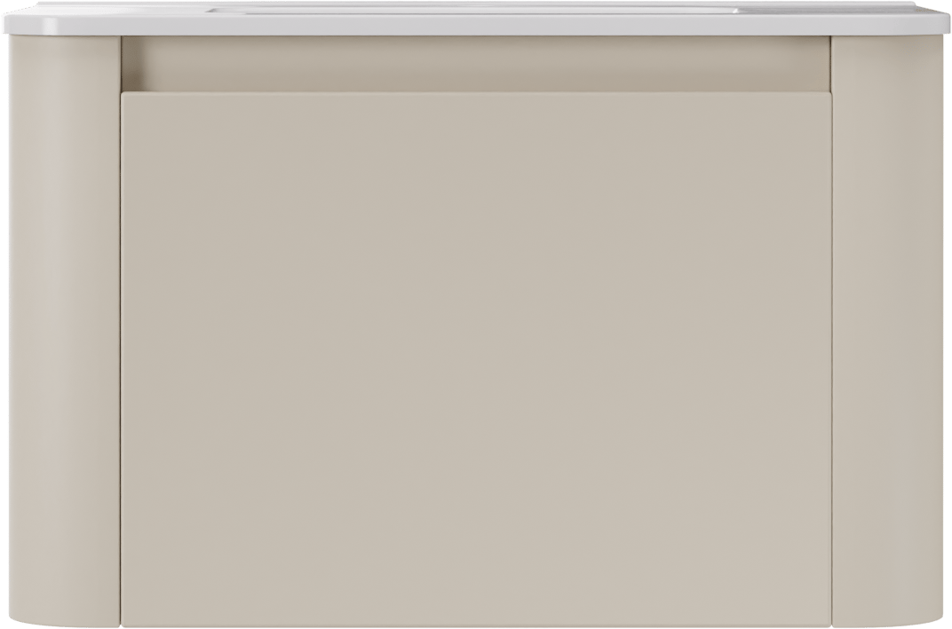 Storke Soft zwevend badkamermeubel 80 x 46 cm Sand mat met Kera Soft enkele wastafel in porselein glanzend wit