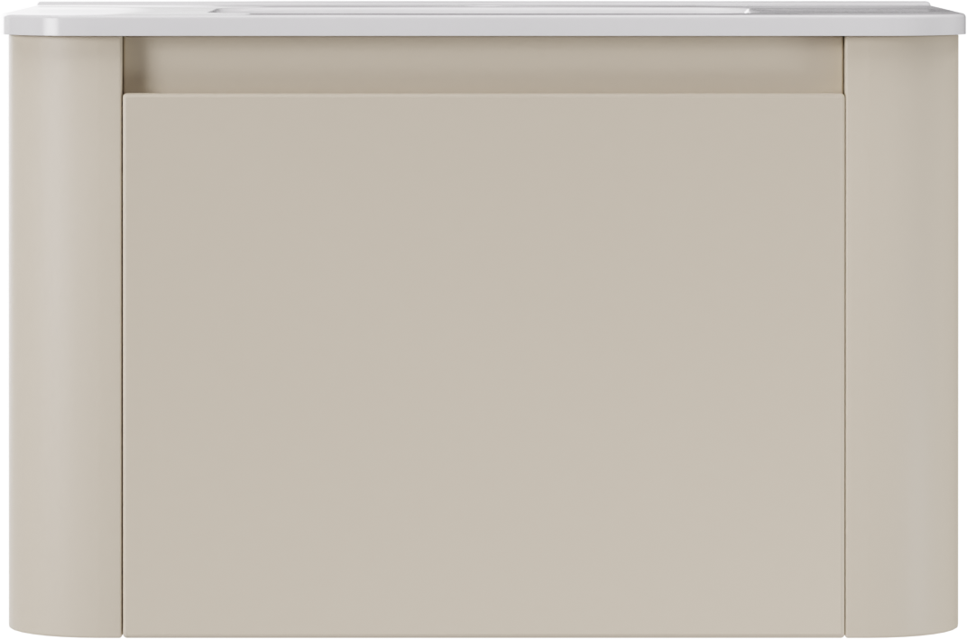 Storke Soft hängendes Möbelstück Set: 80 x 46 cm, Sand Matt, mit Kera Soft Einzelwaschtisch Keramik Weiβ glänzend