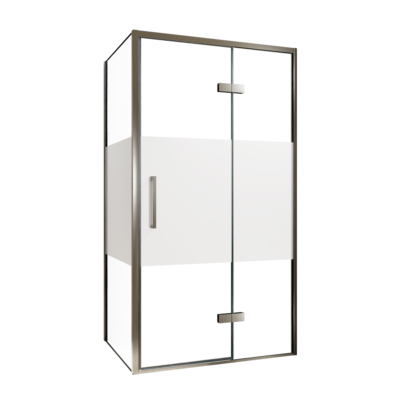 Balmani Senses Design douche en coin avec porte pivotante à droite et paroi latérale fixe, 100 x 100 cm, Verre transparent avec bande matte, Profil Brushed GunMetal, coating inclus