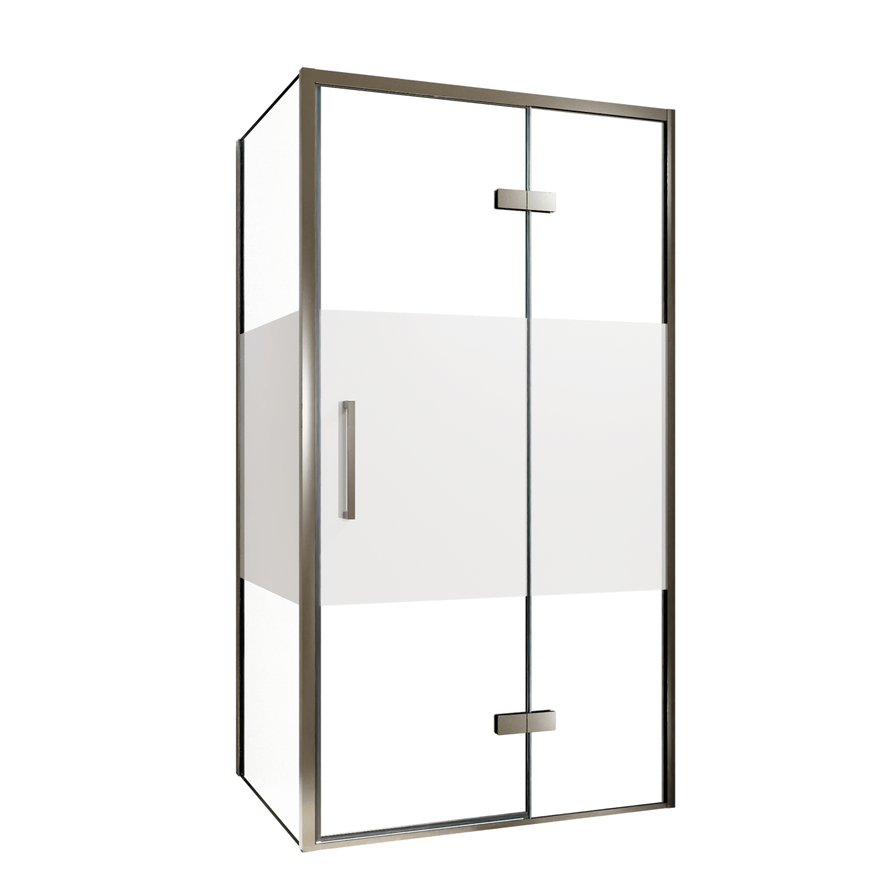 Balmani Senses Design douche en coin avec porte pivotante à droite et paroi latérale fixe, 100 x 100 cm, Verre transparent avec bande matte, Profil Brushed GunMetal