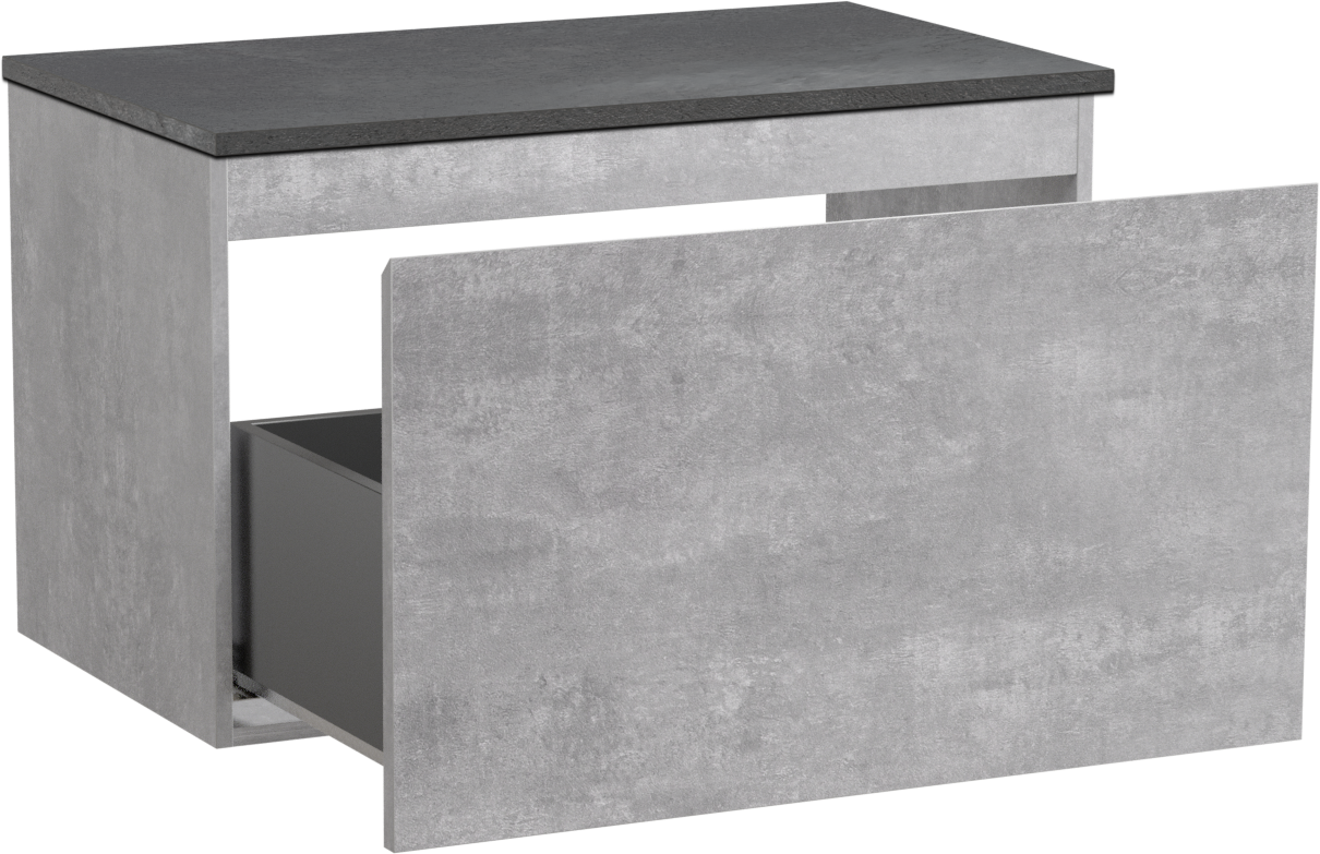 Linie Lado meuble salle de bains suspendu 80 x 46 cm béton gris foncé avec Lado tablette simple en mélaminé ardoise gris