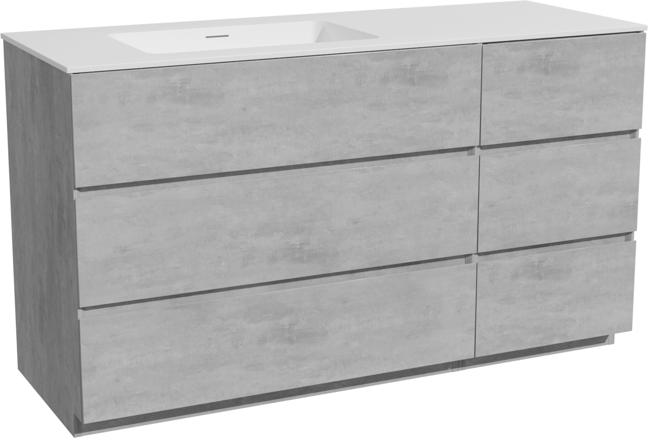 Storke Edge staand badmeubel 140 x 52 cm beton donkergrijs met Mata asymmetrisch linkse wastafel in solid surface mat wit
