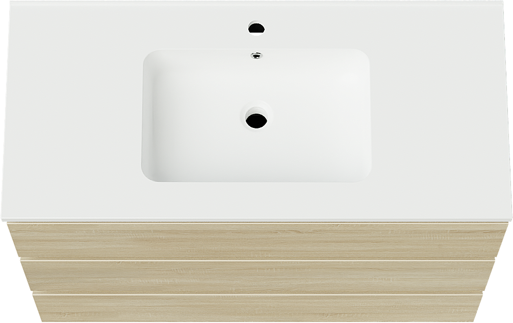 Linie Lado staand badmeubel 100 x 46 cm wit eiken met Vano enkele wastafel in composietmarmer mat wit