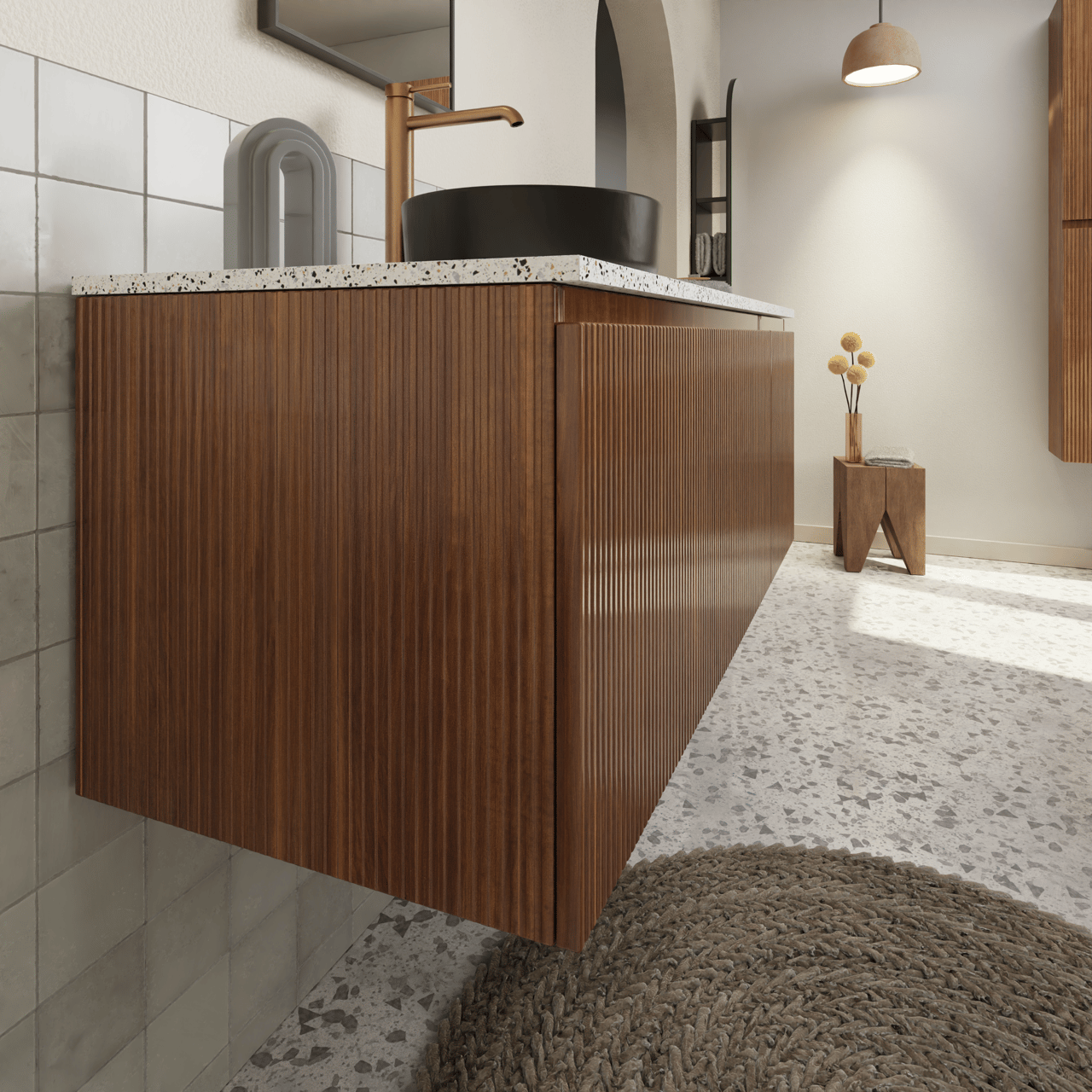 Storke Ribs meuble sous-vasque suspendu 35 x 52 cm noyer